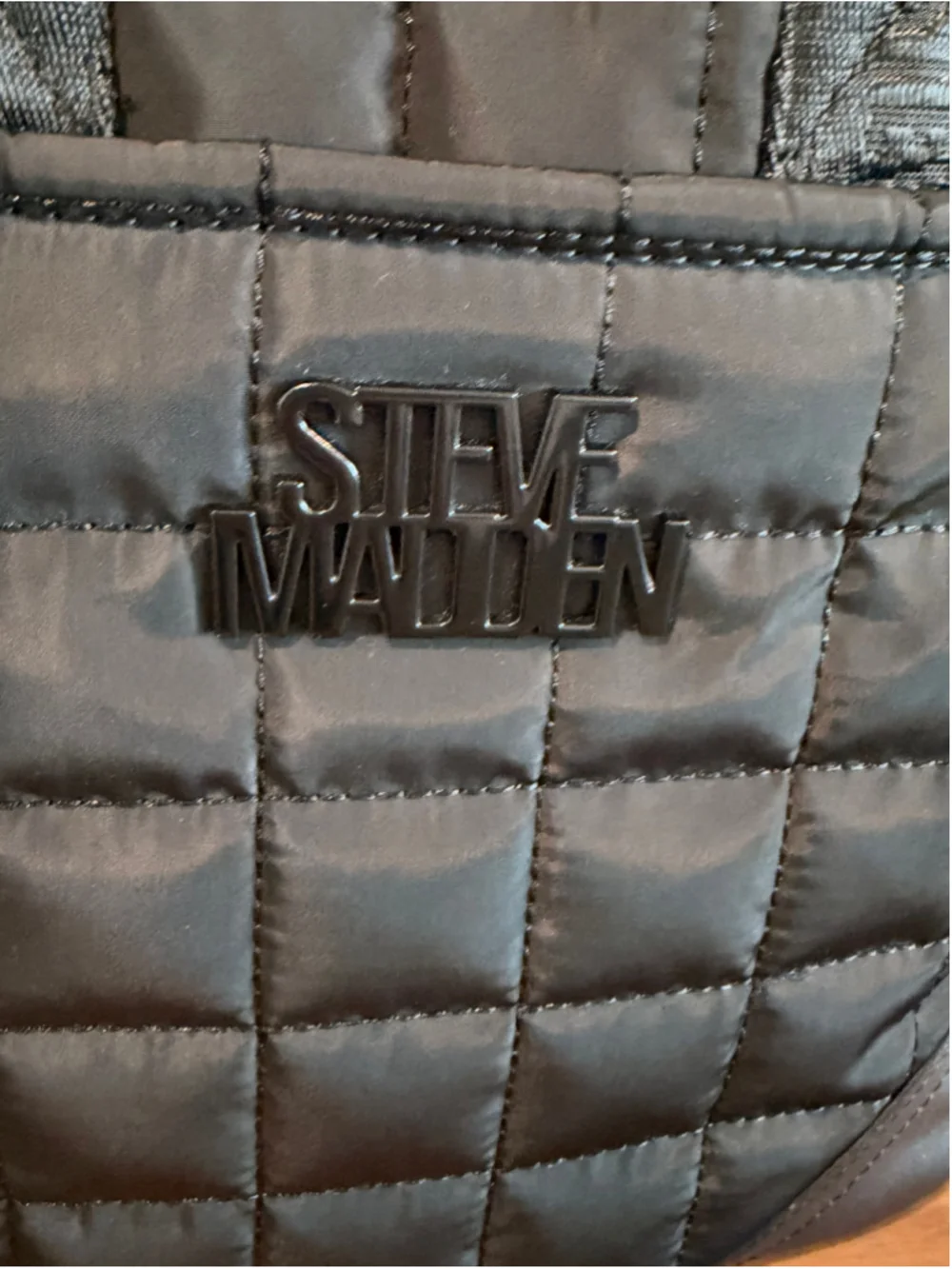 Steve Madden Black Quilted Nylon Backpack Logo Straps - EUC